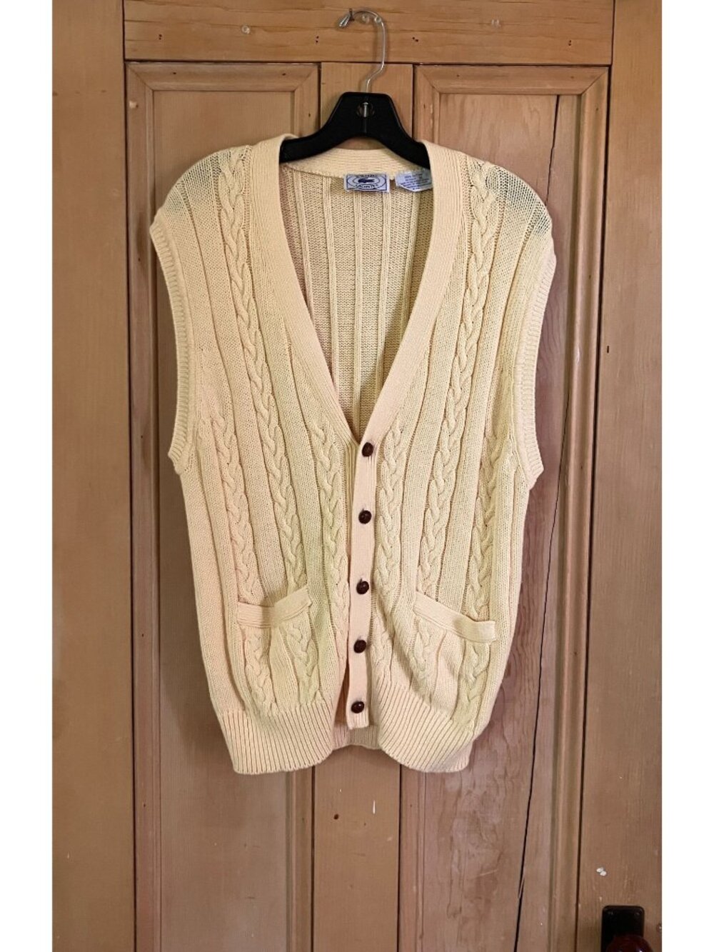 Lacoste x Izod Mens Vintage 90s Leather Button Sweater Vest Sz. XL Yellow SP EXC